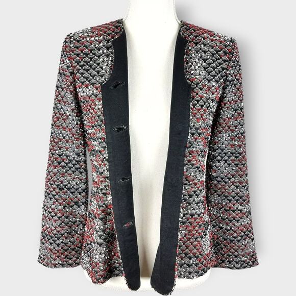 Misook Blazer Textured Long Sleeve Red Black Lined Business Career Size XS - Picture 8 of 8